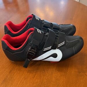 Peloton Black Cycling Shoes with Red Accents